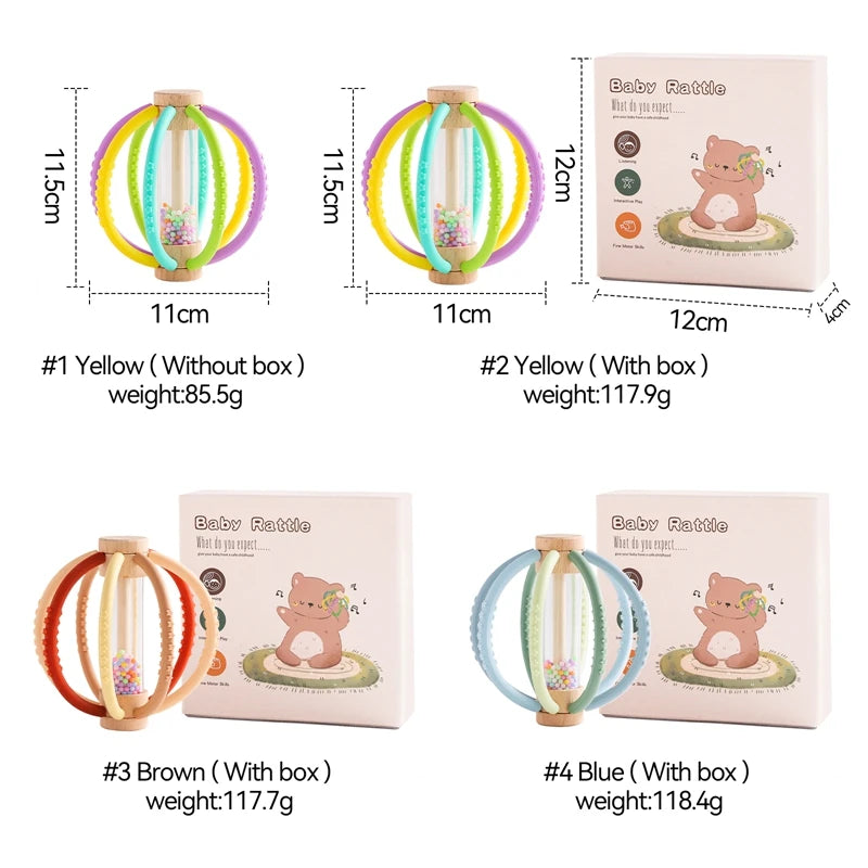 Baby Rattle Toy Wooden Rain Drum With Silicone Baby Sensory Touch Toy Newborn Dental Care Gum Anti-eating Hand Molar Stick Gif Purest Peak