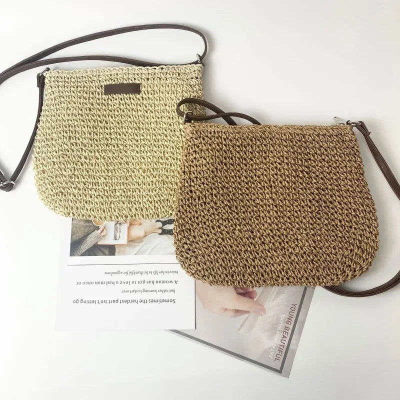 Ladies Fashion Summer Straw Crossbody Bag Women Beach Holiday Shopping Woven Shoulder Handbag Messenger Purses For Women Bags Quick Pick Grocers