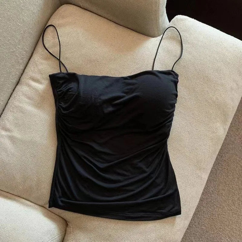 Women's Bra Stretch Women's Beach Everyday Casual Tank Top New Women's Halter Top Summer Korean Style Trend Fashion Built-In Quick Pick Grocers