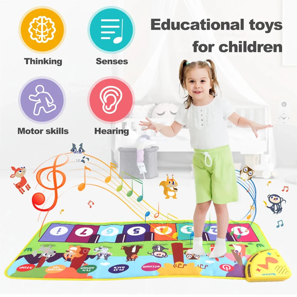 Piano Mat for Kids Kids Toddlers Floor Keyboard Dance Mat Baby Fitness Play Animal Music Blanket Instrument Toys Girl Boy Gift Econic Blanks