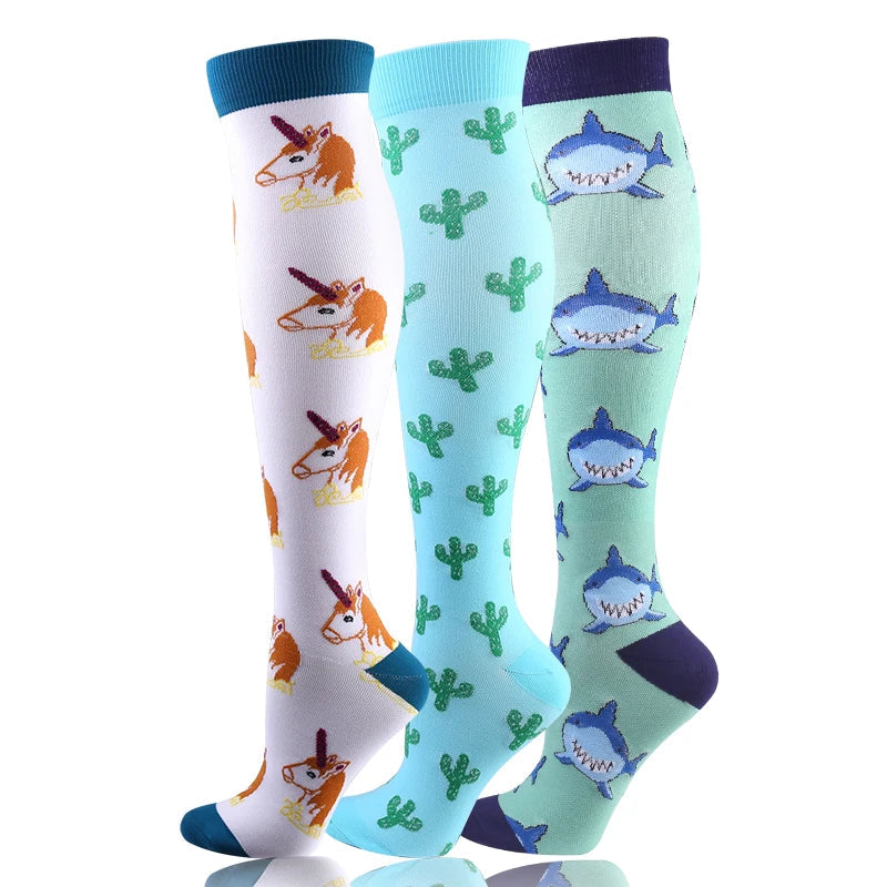 58 Styles 3 Pairs/Pack Compression Socks Knee High 30MmHg  Women Men Sports Socks Edema Diabetes Varicose Veins Running Socks Quick Pick Grocers