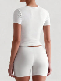 Women's White Solid Round Neck Short Sleeve Fitted T-Shirt for Summer Casual Wear Quick Pick Grocers