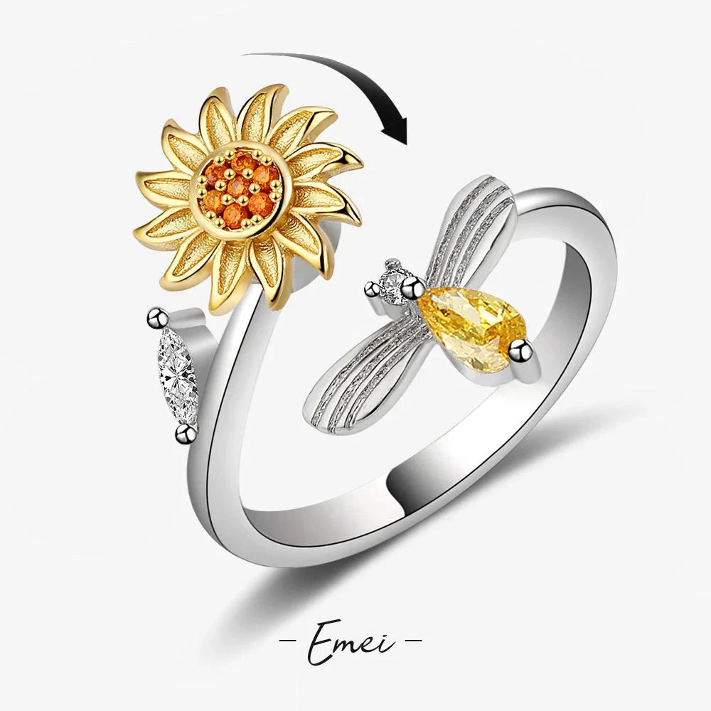 Anti Stress Anxiety Fidget Rings for Women Satinless Steel Spinner Sunflower Sun Star Ring Trendy Jewelry Gift Dropshipping Econic Blanks