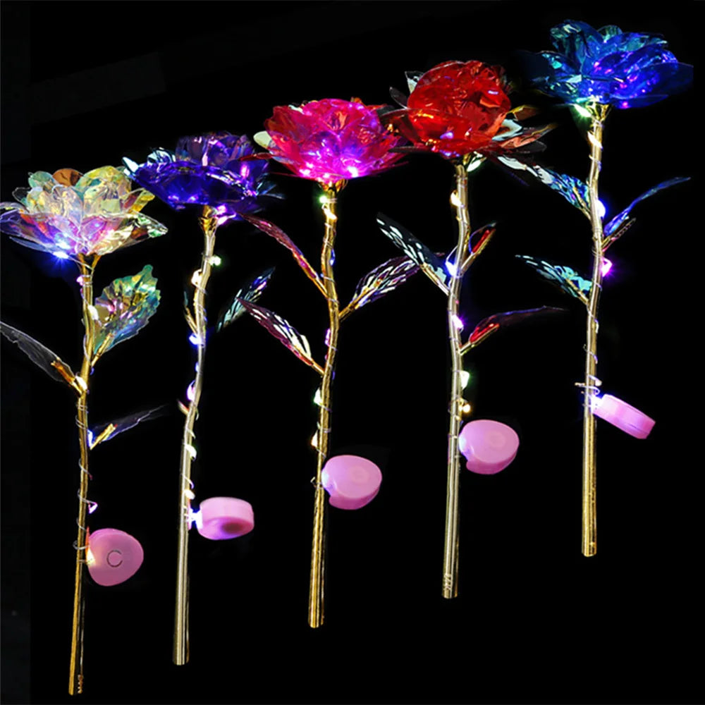 Led Valentine's Day Mother's Day Gift 24K Foil Plated Roses Artifical Flowers Wedding Decor Lover Lighting Roses Creative Gift Quick Pick Grocers