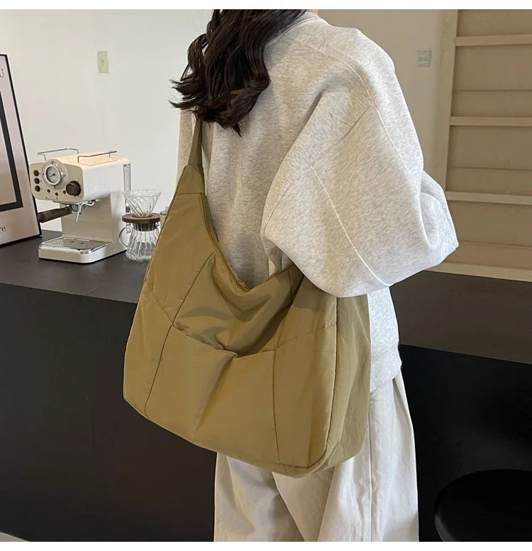 Trendy Women's Soft Cloth Shoulder Bag Solid Color Student 2026 Spring Y2k Casual Style Big Handbags Crossbody Bags for Women Quick Pick Grocers
