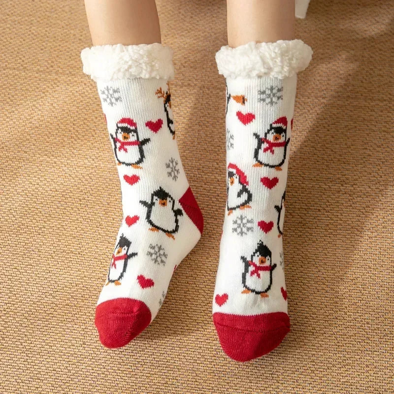 Christmas Gift Slipper Socks Women Thermal Winter Warm Plush Non slip Grip Sleeping Floor Short Sock Fuzzy Fluffy Female Cartoon Quick Pick Grocers