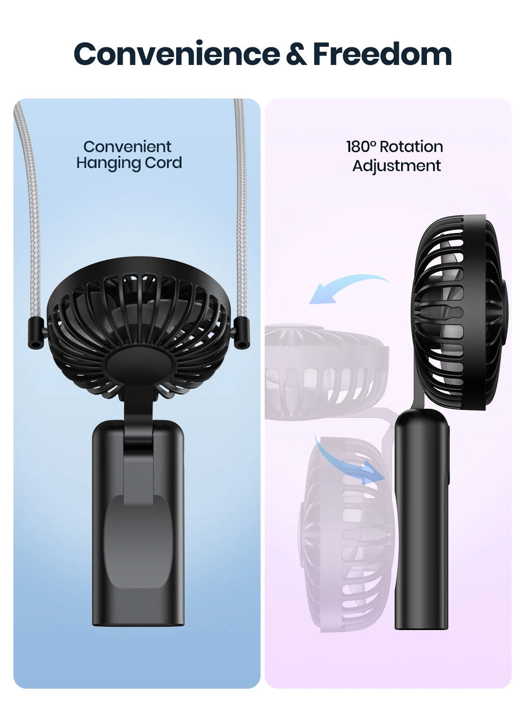 TOPK Portable Mini Fan,2400mAh USB Rechargeable Hand Neck Fan 3in1 Personal Electric Fan Standing Fans for Room Camping Foldable Quick Pick Grocers