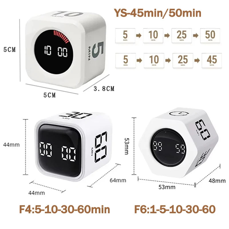 Productivity Timer Cube Timer Gravity Sensor LED Display 4Preset Productivity Time Kid Time Management Kitchen Tools Accessories Quick Pick Grocers