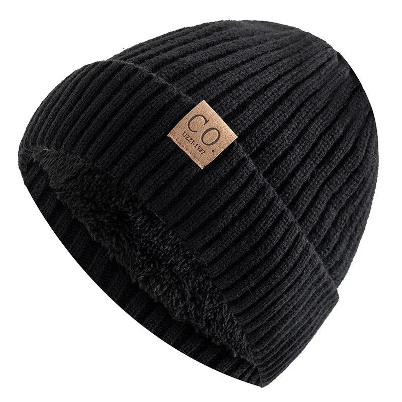 New Unisex Two-Tone Winter Hats Add Fur Lined Men And Women Fashion Warm Beanie Cap Casual Winter Knitted Hats Purest Peak