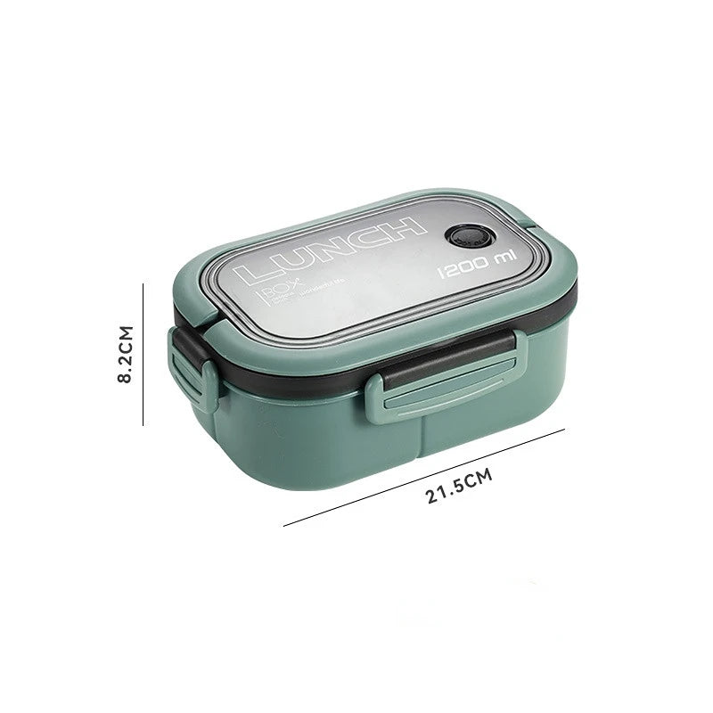 1200ML 2 Layer Bento Lunch Box With Spoon Fork, Kid High Capacity Microwae Food Containers Portable Leakproof Office Camping Quick Pick Grocers