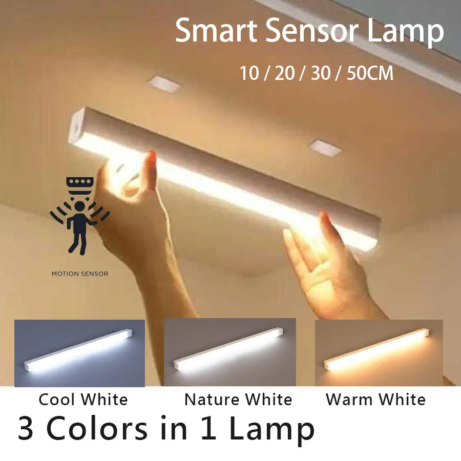 Wireless USB Rechargeable Motion Sensor LED Bar Light Induction Night Light Portable Cordless Magnetic Cabinet Lamp for Kitchen Quick Pick Grocers