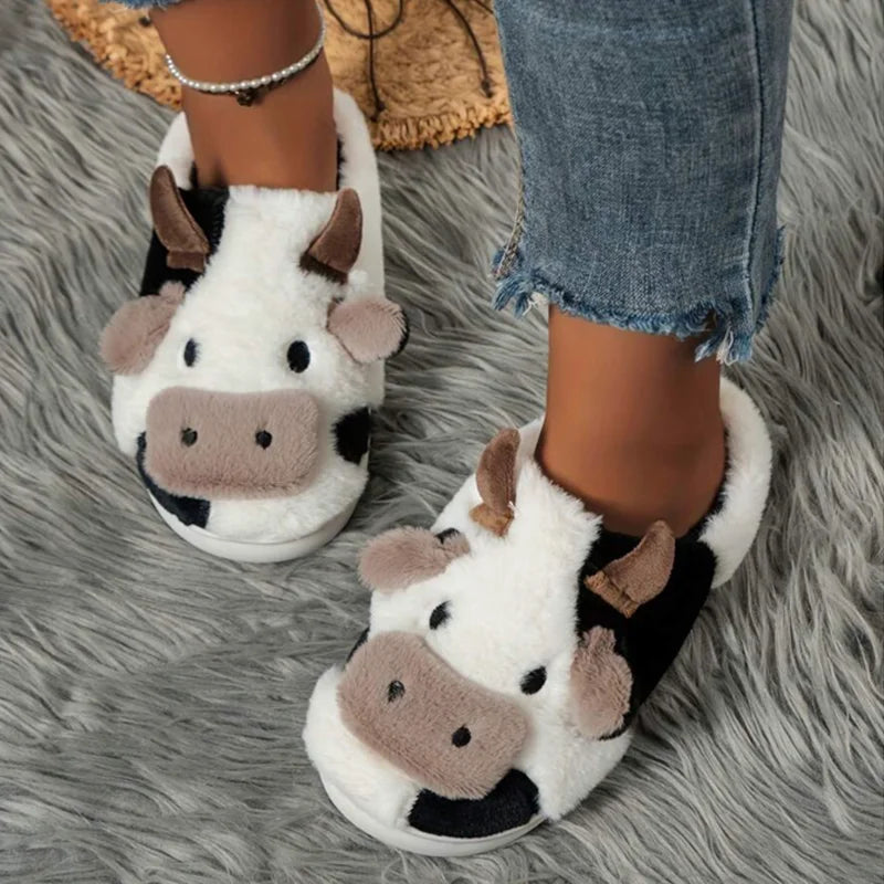 Soft Cow Slippers for Women - Cozy Animal-Themed Home Shoes Fluffy Winter Shoes for Women House Slippers Purest Peak