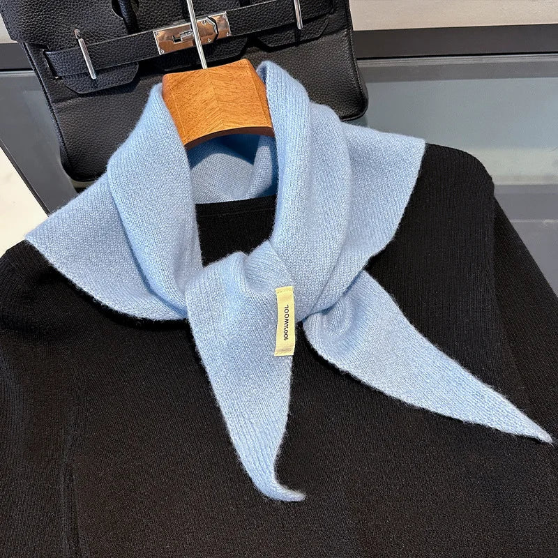 Knitted Scarf Women 100% Wool Winter Warm Scarves Bright Solid Color Design Thickened Shawl Soft Triangle Pashmina Neck 2025 NEW Quick Pick Grocers