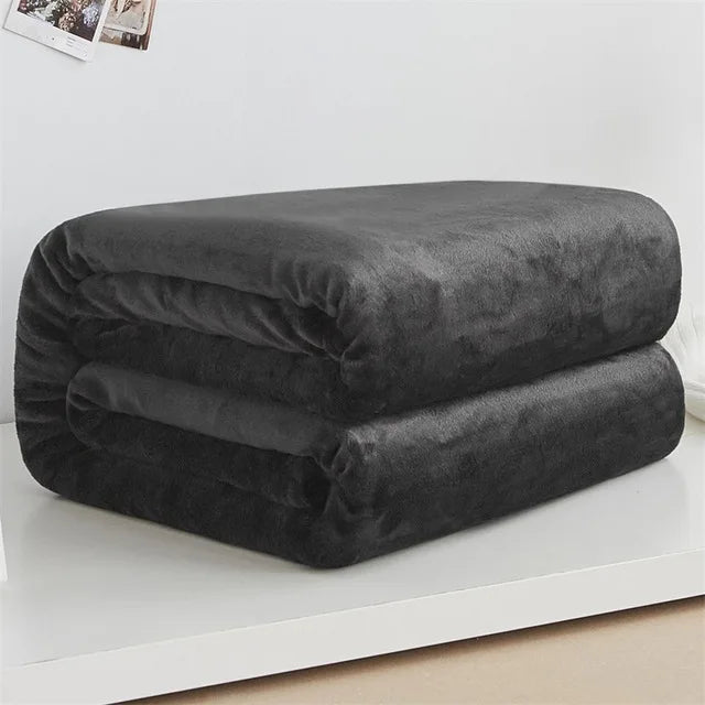 230GSM Coral Fleece Flannel Blankets For Beds Solid Blue Pink Soft Warm Thin Bedspread Sofa Cover Faux Fur Plaid Blanket Purest Peak