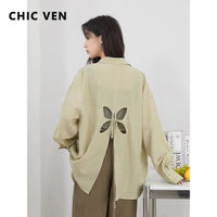 CHIC VEN Women Long Sleeve Shirts Solid Loose Casual New Style Design Back Hollow Out Shirt Female Blouse Spring Summer 2026 Quick Pick Grocers