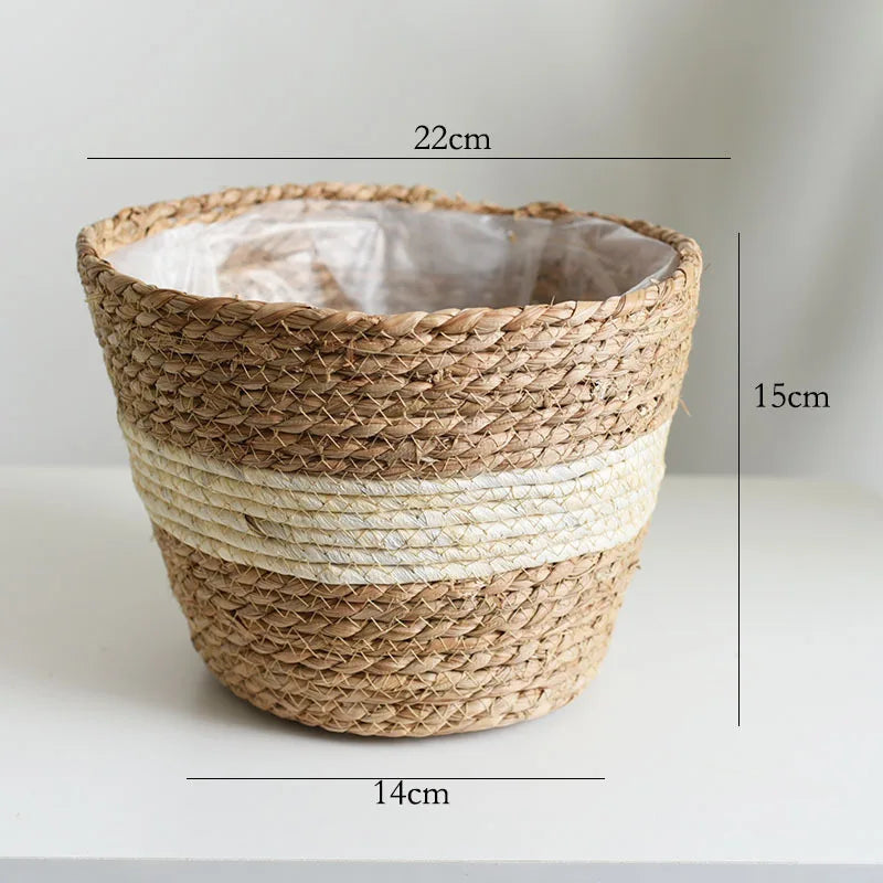 Straw Weaving Flower Plant Pot Basket Grass Planter Basket Indoor Outdoor Flower Pot Cover Plant Containers for Plantable Plants Quick Pick Grocers