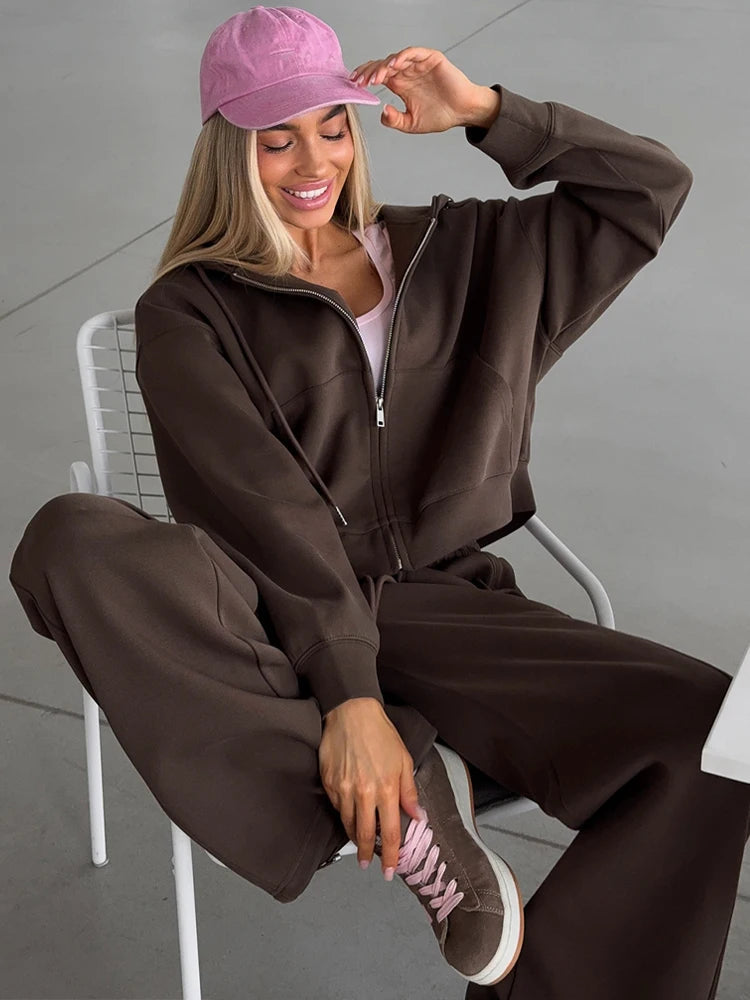 Beautiful Women's Tracksuits with A Zipper and A Hood Trousers Pink Two Piece Set Women Blue Classic Pant Sports Suit for Spring Quick Pick Grocers