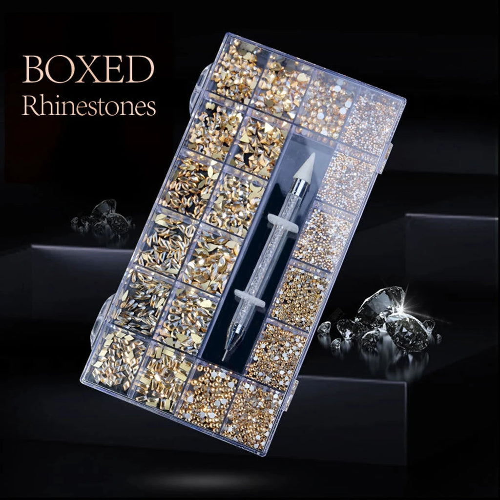 21 grid nail art diamond flat bottom glass diamond multi-style special-shaped diamond shiny nail rhinestone DIY nail art jewelry Econic Blanks