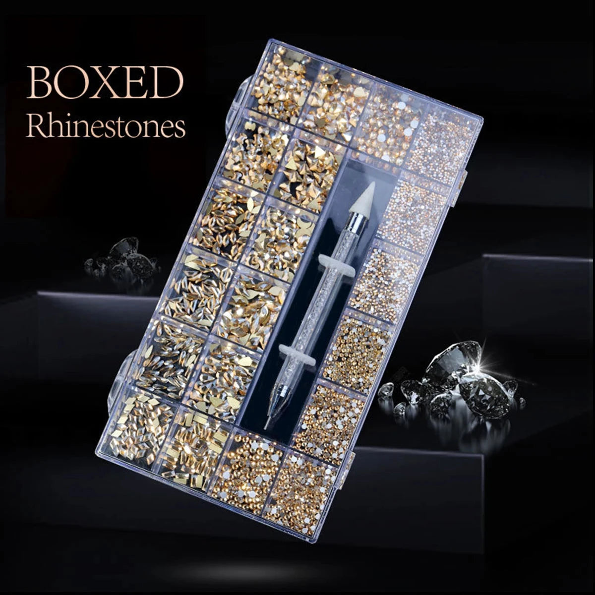 21 grid nail art diamond flat bottom glass diamond multi-style special-shaped diamond shiny nail rhinestone DIY nail art jewelry Econic Blanks