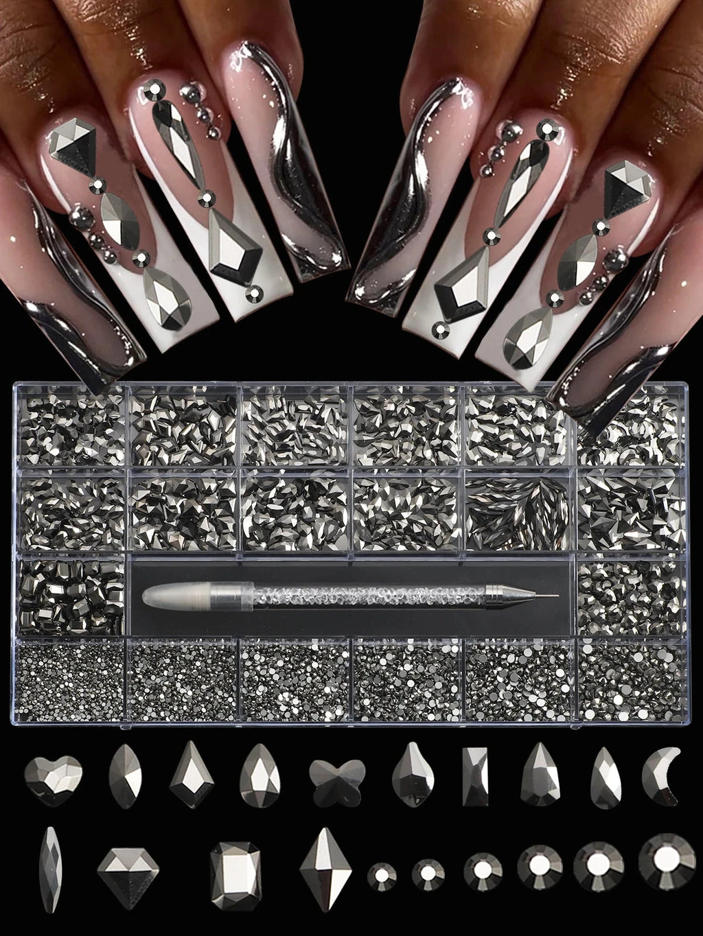 21 grid nail art diamond flat bottom glass diamond multi-style special-shaped diamond shiny nail rhinestone DIY nail art jewelry Econic Blanks