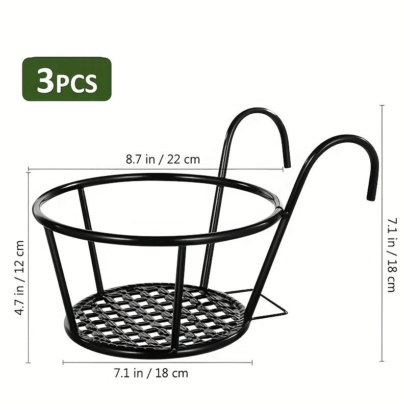 One pack of 1/2/3 iron art hanging flower pots with hanging hooks, metal plant planting hanging basket, detachable, for balcony Quick Pick Grocers