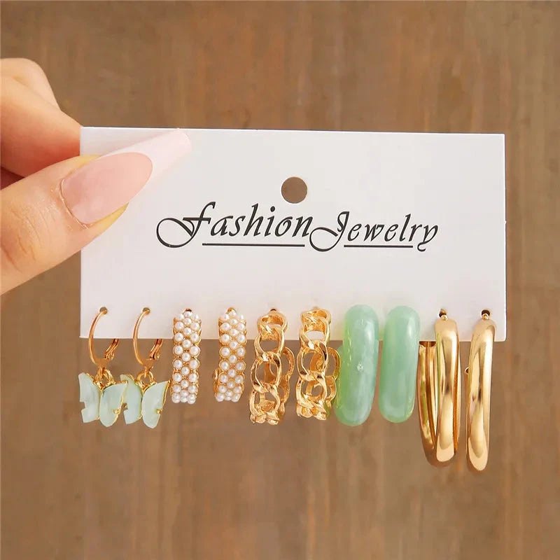 Modyle Gold Color Dangle Earrings Set Butterfly Acrylic Hollow Drop Earrings for Women Heart Hoop Earring Fashion Jewelry Gifts Econic Blanks