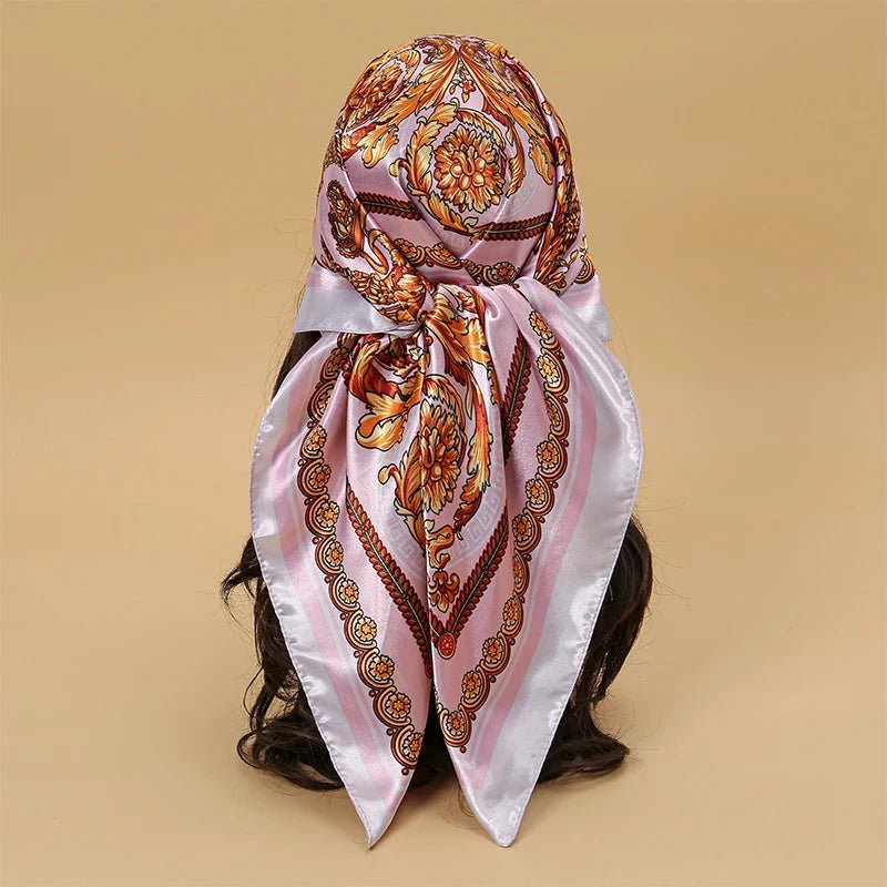 Satin Square Scarf Women Muslim Hijab Elegant 2025 Print Silk Neckerchief Shawl Wraps Headband Handle Hair Accessories Bandana Econic Blanks