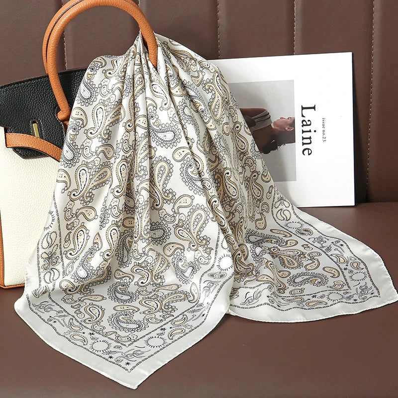 Luxury Print Satin Silk Square Scarf for Women Shawl Hijab Neckerchief Female Hair Ribbon Headband Fashion Wrap Bandana 2023 New Econic Blanks