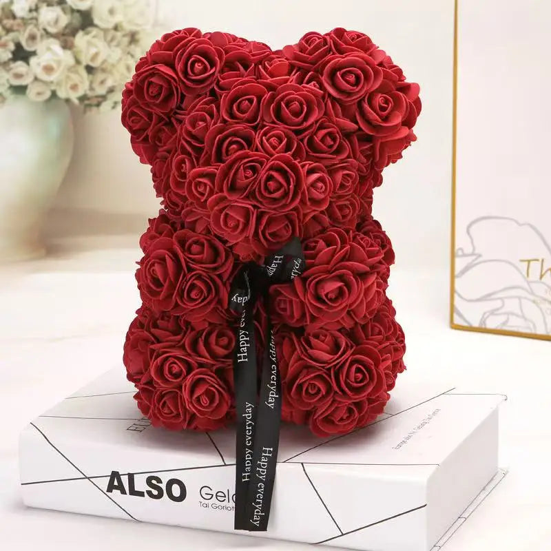25cm Artificial Teddy Rose Flower Bear with Box Romantic Valentines Day Gift Girlfriend Women Anniversary Wedding Party Supplies Quick Pick Grocers