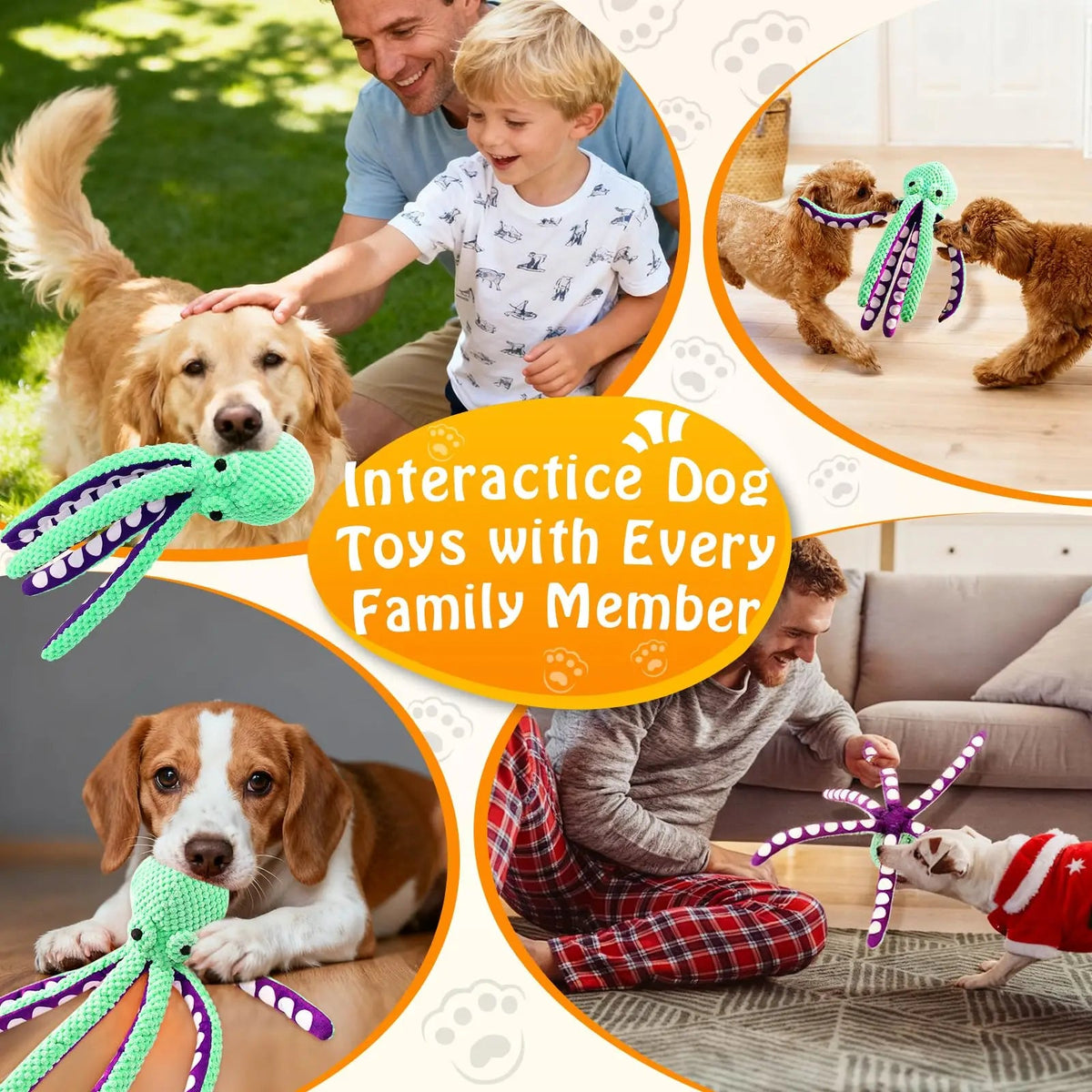 Squeaky Octopus Plush Dog Toy Indestructible Teething Chew Toy Interactive Sound Pet Stress Relief Boredom Toy for Dogs and Cats Quick Pick Grocers