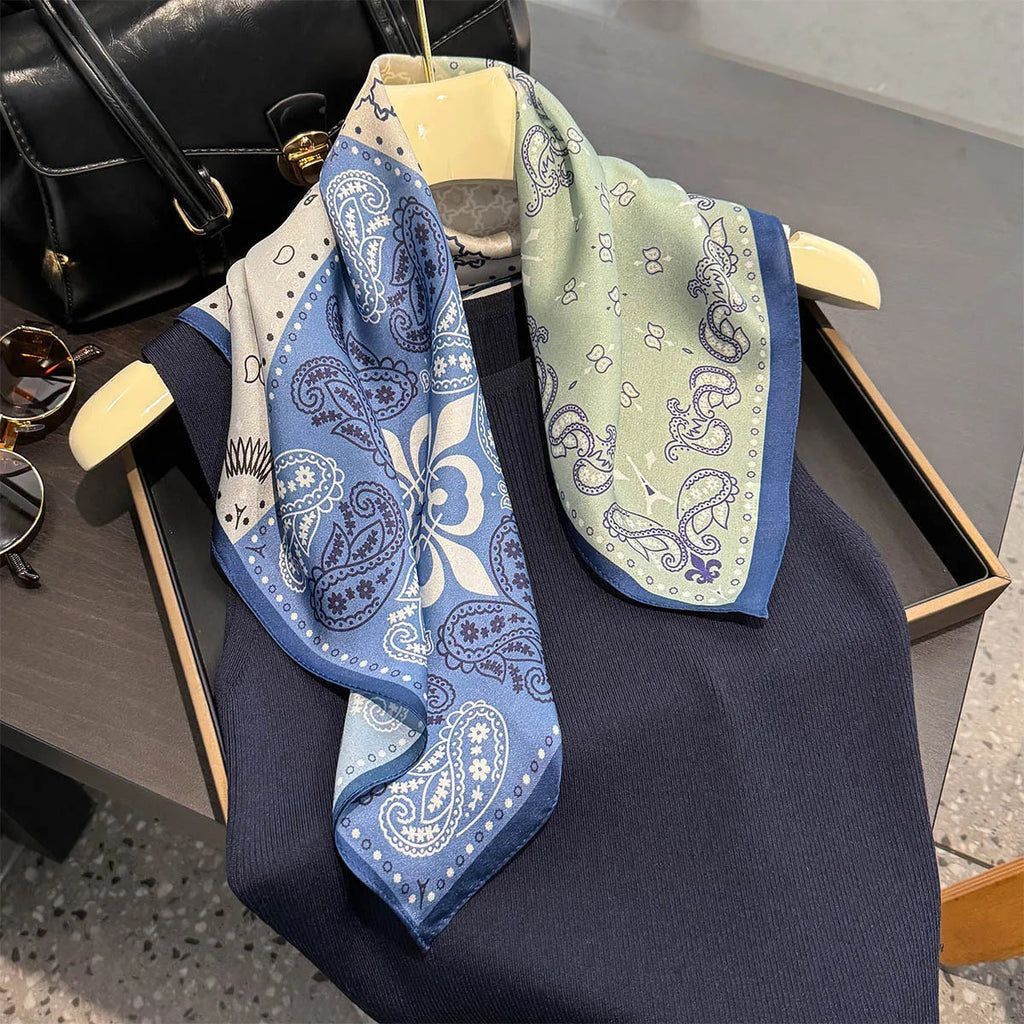 2025 Fashion 100% Real Silk Scarf 53cm Square Bandelet Women's Silk Temperament Small Scarf Neck Decorative Wrap Printed Scarves Quick Pick Grocers