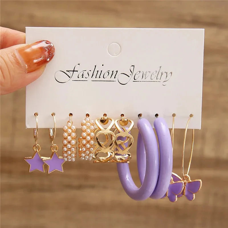 Modyle Gold Color Dangle Earrings Set Butterfly Acrylic Hollow Drop Earrings for Women Heart Hoop Earring Fashion Jewelry Gifts Econic Blanks