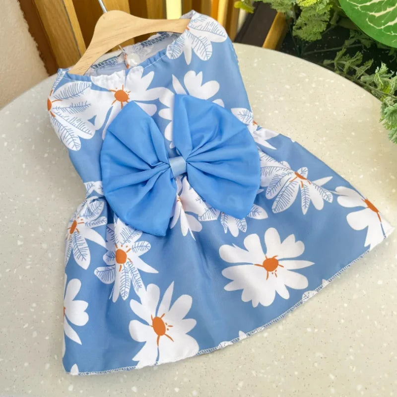 Dog Princess Dress Summer Kitten Pet Skirt Cute Printed Bow Lace Dog Dresses for Small Medium Puppies Poodle Chihuahua Apparel Quick Pick Grocers
