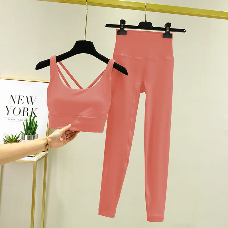 TRY TO BN Women's Tracksuit Yoga Sets Fitness Leggings Sports Bra Naked Sportwear Breathable Workout Two Pieces Suit Gym Clothes Quick Pick Grocers
