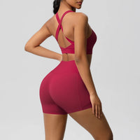 2PCS Sportswear With Pocketed Yoga Set Gym Clothes Yoga Suits For Women Tracksuits Sports Shorts Crossover Bra Gym Leggings Quick Pick Grocers