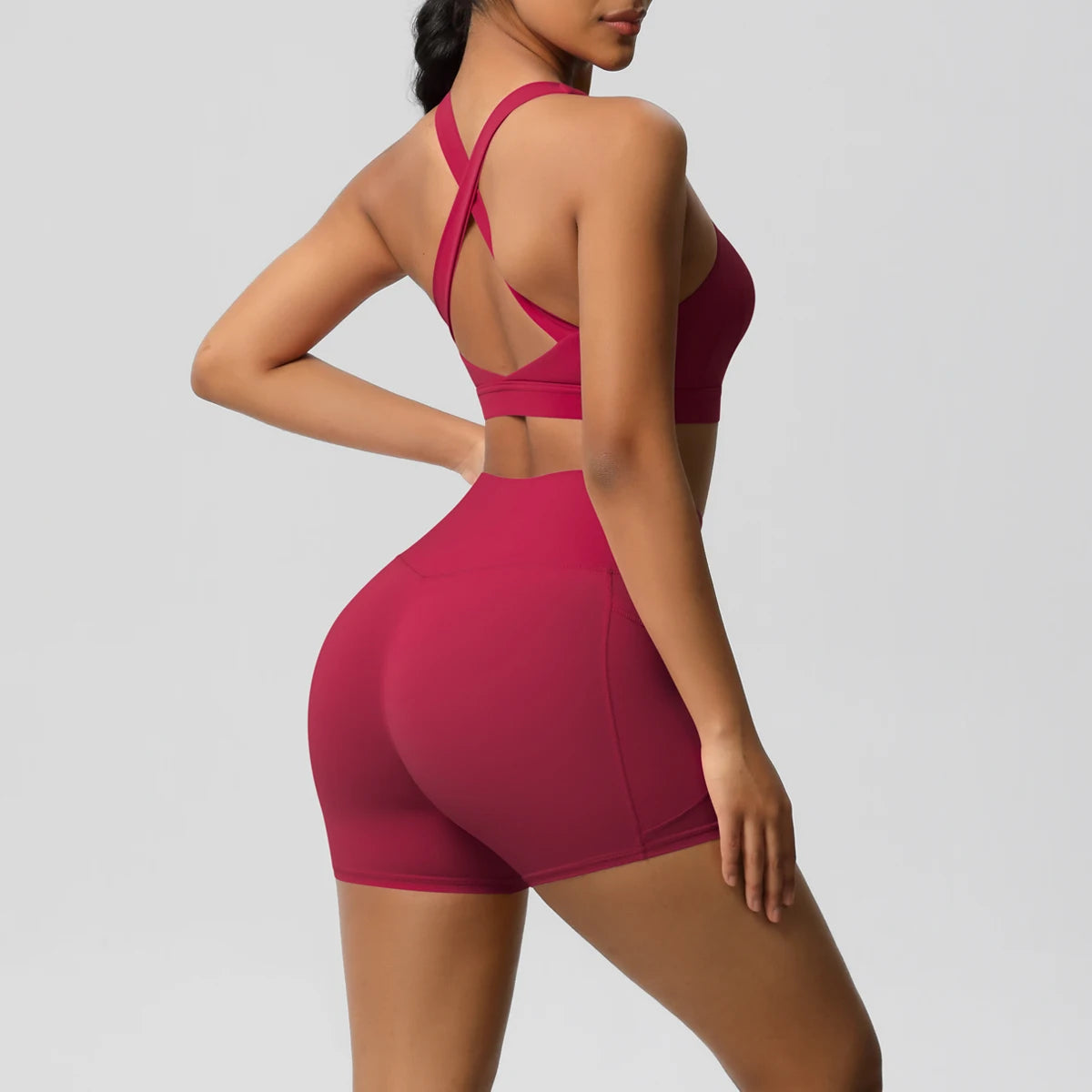 2PCS Sportswear With Pocketed Yoga Set Gym Clothes Yoga Suits For Women Tracksuits Sports Shorts Crossover Bra Gym Leggings Quick Pick Grocers