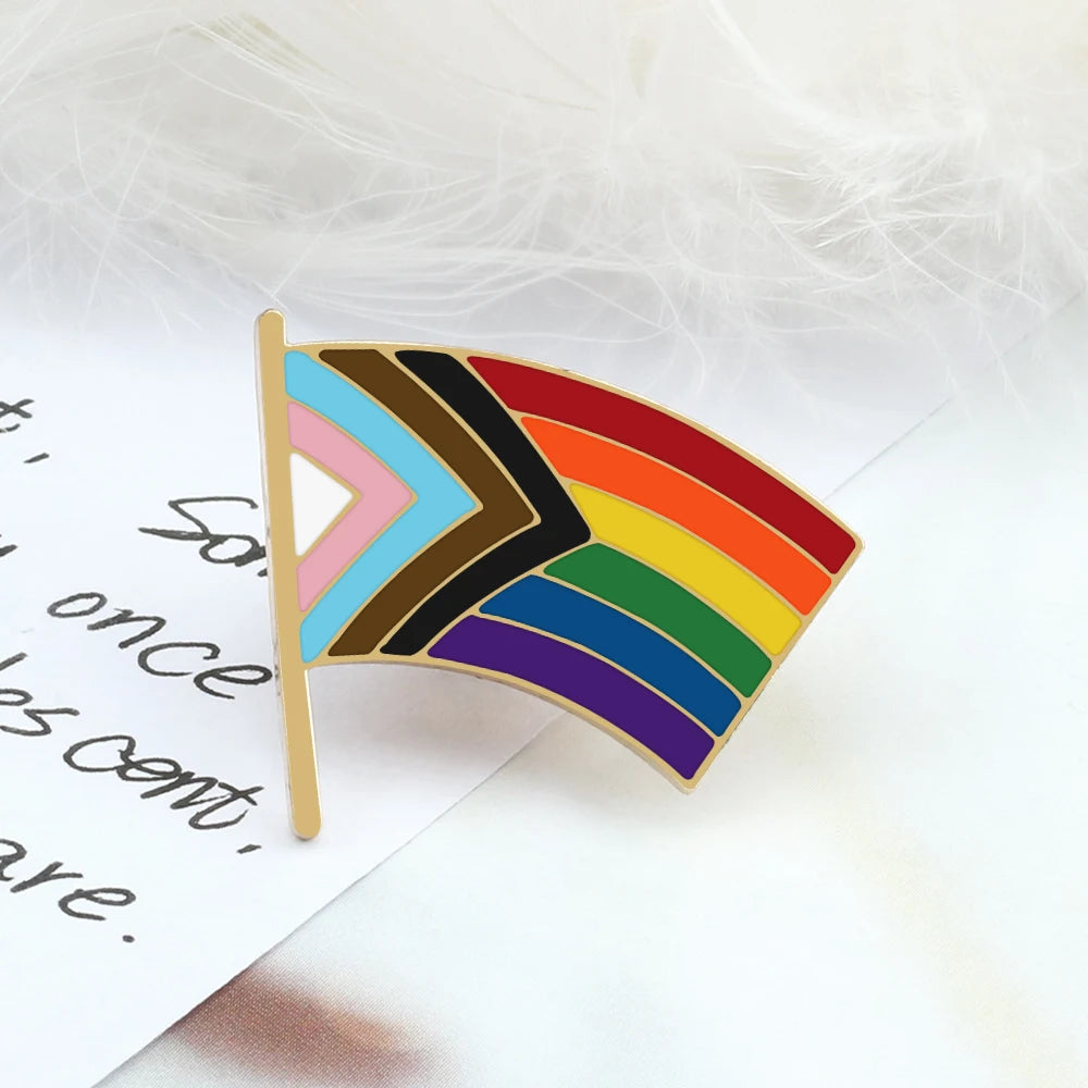 Rainbow Flag LGBT Pride Enamel Pin Inclusive Progress Non-binary Trans Les Bisexual Asexual Brooch Bag Denim Lapel Badge Jewelry Quick Pick Grocers