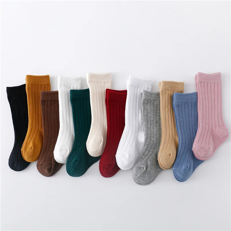 Lawadka 0-5Years Kids Boys Girls Socks Cotton Solid Striped Soft Baby Knee Long Children's Socks School Sport Baby Sock 12 Color Quick Pick Grocers