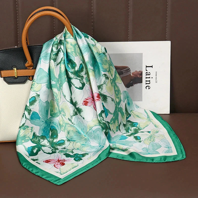 Luxury Print Satin Silk Square Scarf for Women Shawl Hijab Neckerchief Female Hair Ribbon Headband Fashion Wrap Bandana 2023 New Econic Blanks