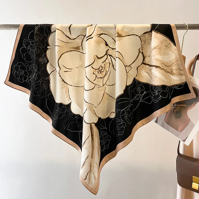90*90Cm Square Scarf Twill Silk Feeling Women Head Shawls and Wraps Luxury Hair Tree Print Neck Scarves Hijab Bandana Pashmina Quick Pick Grocers