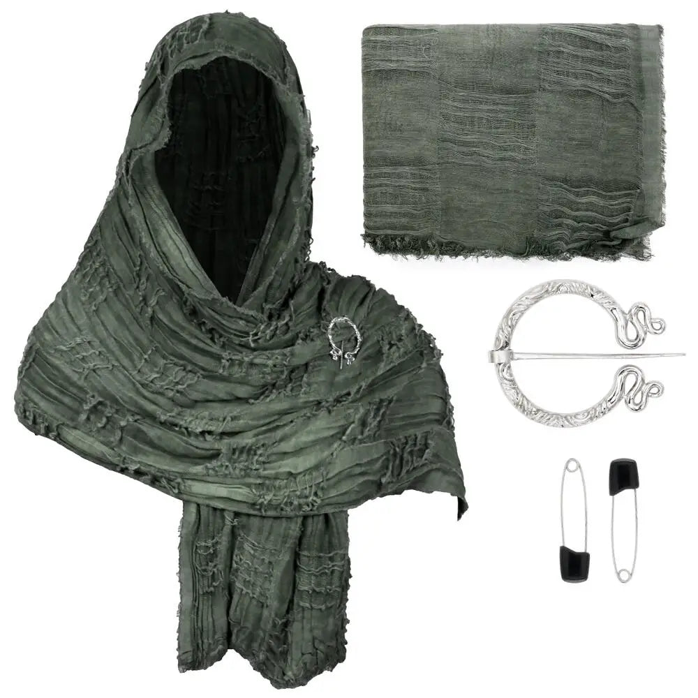 Medieval Vintage Hooded Shawl Scarf Cloak For Men Women Renaissance Halloween Tattered Layered Textured Frayed Cosplay Costume Quick Pick Grocers