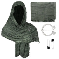 Medieval Vintage Hooded Shawl Scarf Cloak For Men Women Renaissance Halloween Tattered Layered Textured Frayed Cosplay Costume Quick Pick Grocers