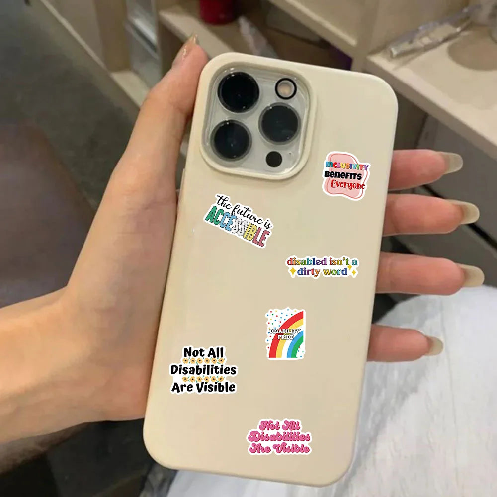 50PCS Disability Pride Stickers Colorful Friendly Inspirational Cartoon Stickers Stationery Mobile Phones Notebooks Decorative Quick Pick Grocers