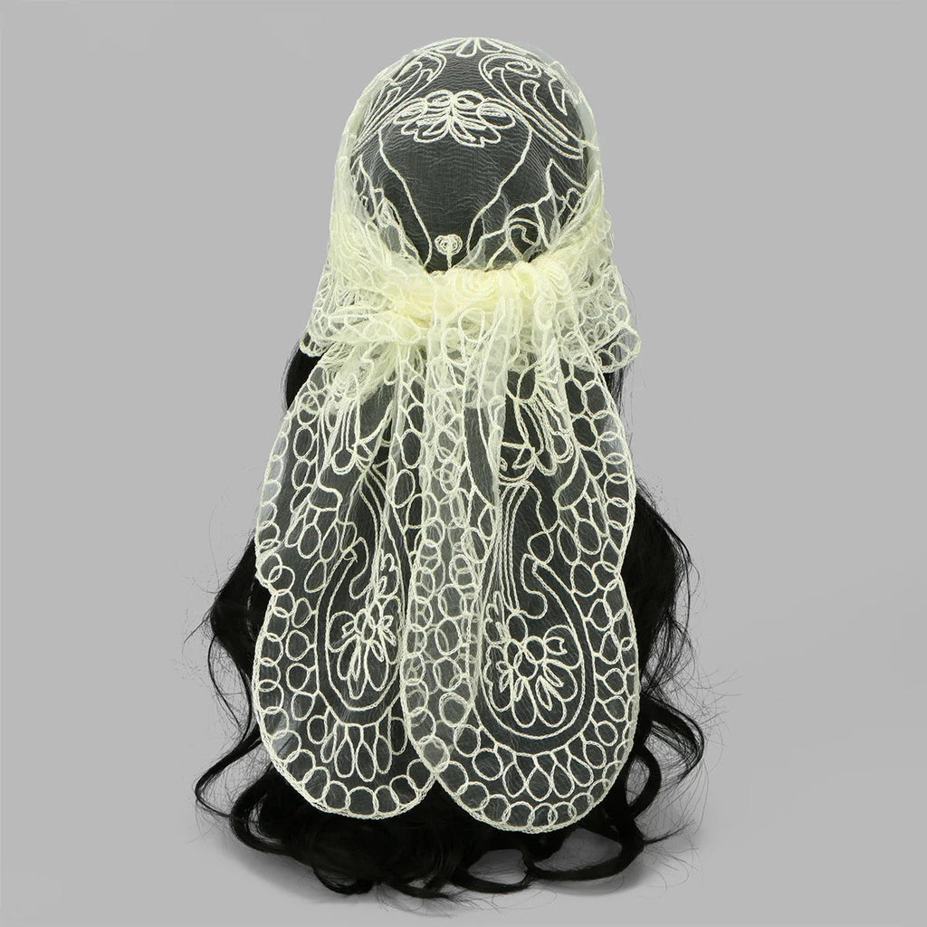 Elegant Lace Scarf Hollow Out Embroidery Foulard Bandana Solid Color Triangular Scarf Thin Vintage HandkerChiefs for Hair Woman Quick Pick Grocers