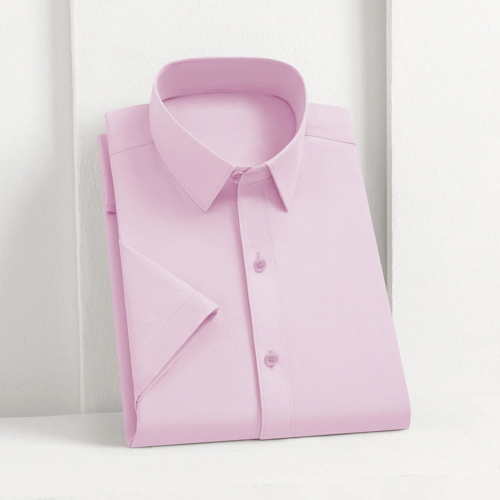 New Men's Business Casual Solid Color Short Sleeved Shirt for Summer Fashion No Ironing Comfortable and Versatile Top Quick Pick Grocers