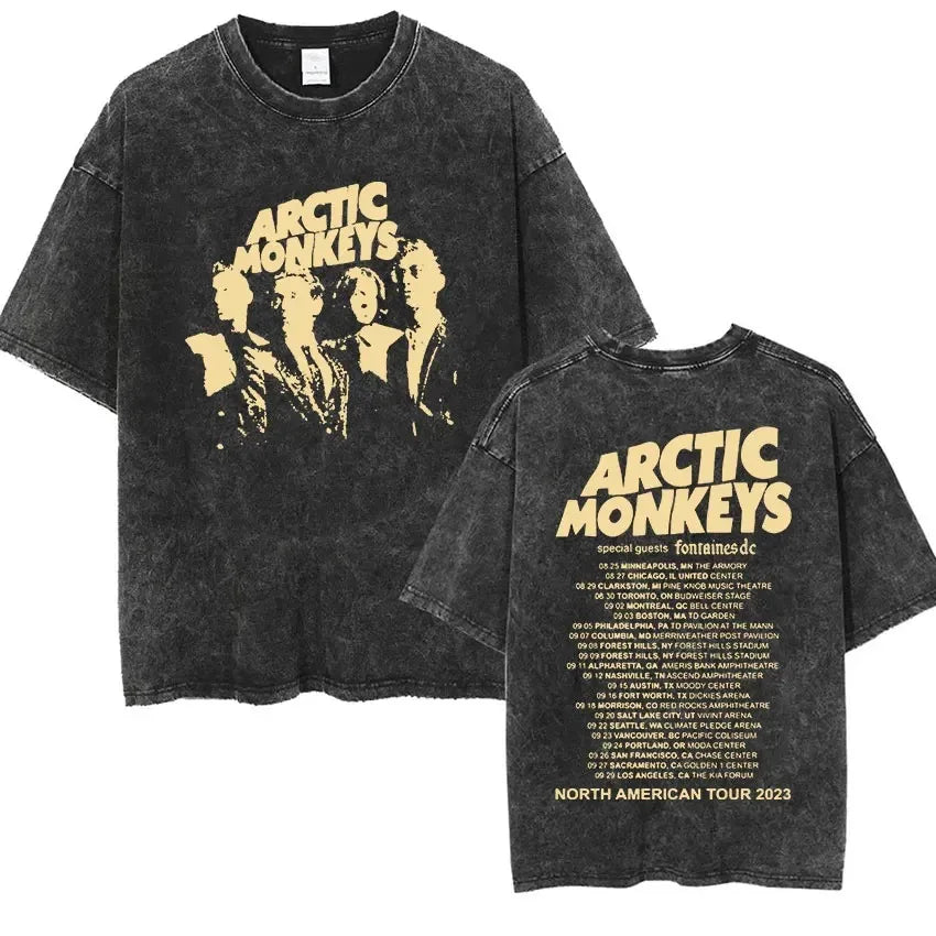Retro Rock Arctic Monkeys Music Album Graphic T-Shrit Men's Vintage Washed Oversized Short Sleeve T Shirt Y2k Hip Hop Streetwear Quick Pick Grocers
