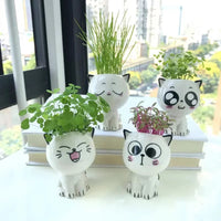1pc Ceramic Flowerpot Mini Cat Cartoon Cute Plant Desktop Potted Plant Pot DIY Decorate Toys Science Education School Gifts Quick Pick Grocers