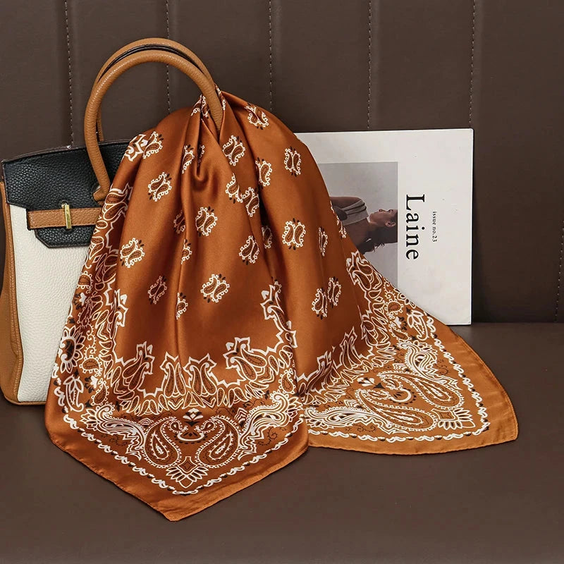 Luxury Print Satin Silk Square Scarf for Women Shawl Hijab Neckerchief Female Hair Ribbon Headband Fashion Wrap Bandana 2023 New Econic Blanks