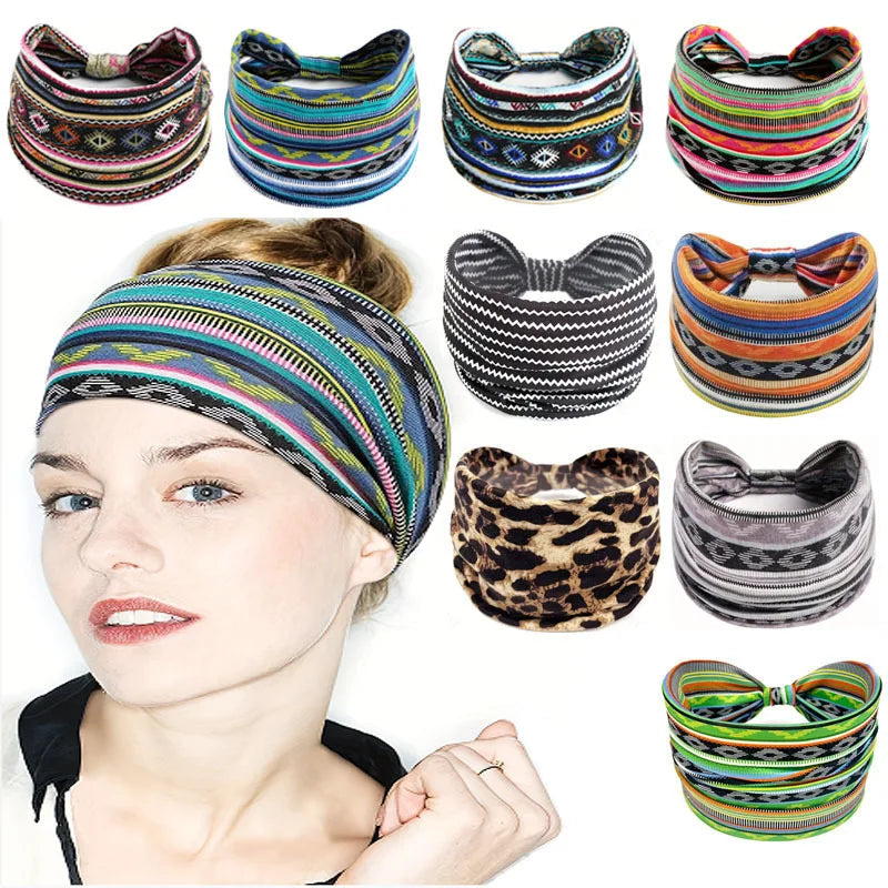 European American Women'S Bohemian Style Elastic Headscarf Fashionable Breathable Cotton Wide Brimmed Hair Accessories Quick Pick Grocers