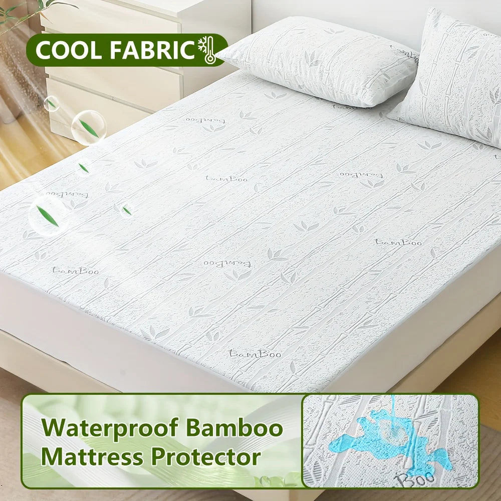 1p Cooling Bamboo Fiber Fitted Sheet, Breathable Mattress Protector Cover  with Deep Pocket for Summer Quick Pick Grocers